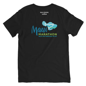 Unisex Short Sleeve V-Neck T-Shirt Maui Marathon Front & Back printing (Logo White)