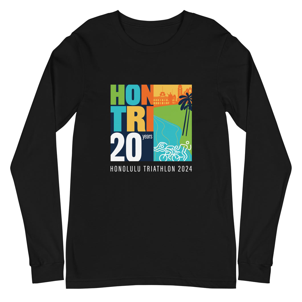 Unisex Long Sleeve Tee Honolulu Triathlon 2024 20th (text white)