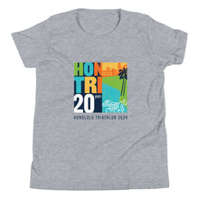 Load image into Gallery viewer, Youth Short Sleeve T-Shirt Honolulu Triathlon 2024 20th
