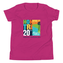 Load image into Gallery viewer, Youth Short Sleeve T-Shirt Honolulu Triathlon 2024 20th
