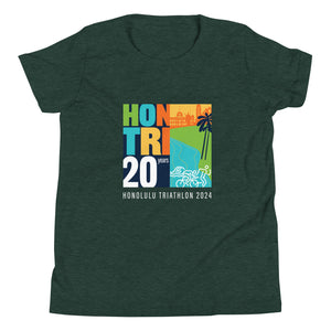 Youth Short Sleeve T-Shirt Honolulu Triathlon 2024 20th (text white)