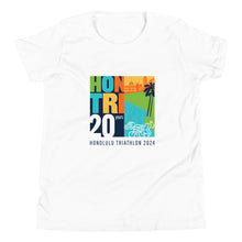 Load image into Gallery viewer, Youth Short Sleeve T-Shirt Honolulu Triathlon 2024 20th
