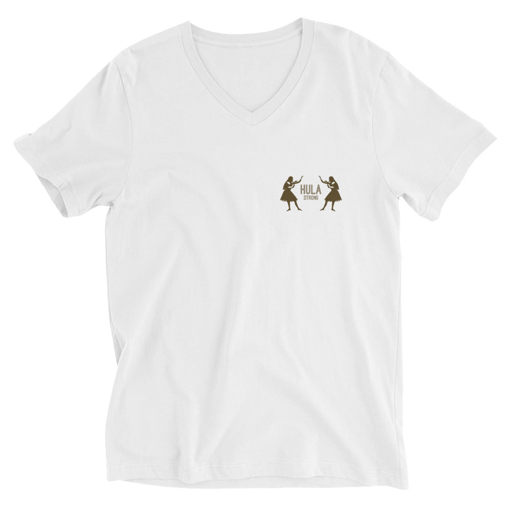 Unisex Short Sleeve V-Neck T-Shirt HULA STRONG Girl 02 Logo Brown
