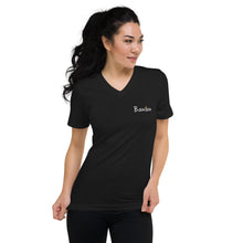 Load image into Gallery viewer, Unisex Short Sleeve V-Neck T-Shirt Banan Logo White
