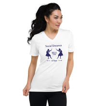 Load image into Gallery viewer, Unisex Short Sleeve V-Neck T-Shirt HULA STRONG Girl #3 (Social distance) Logo navy

