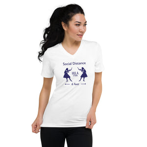 Unisex Short Sleeve V-Neck T-Shirt HULA STRONG Girl #3 (Social distance) Logo navy