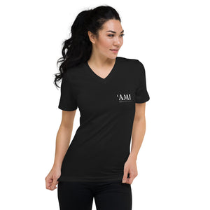 Unisex Short Sleeve V-Neck T-Shirt AMI Front & Back Printing Logo White