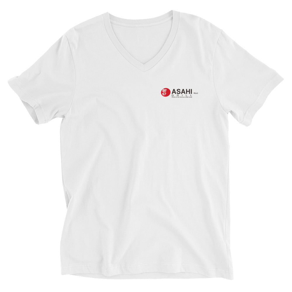 Unisex Short Sleeve V-Neck T-Shirt ASAHI Grill Logo Black