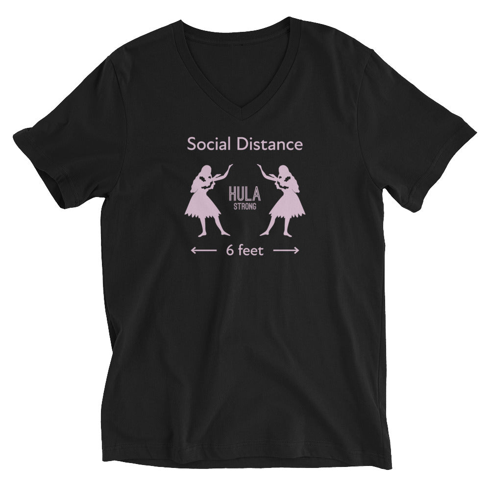 Unisex Short Sleeve V-Neck T-Shirt HULA STRONG Girl #3 (Social distance) Logo light pink