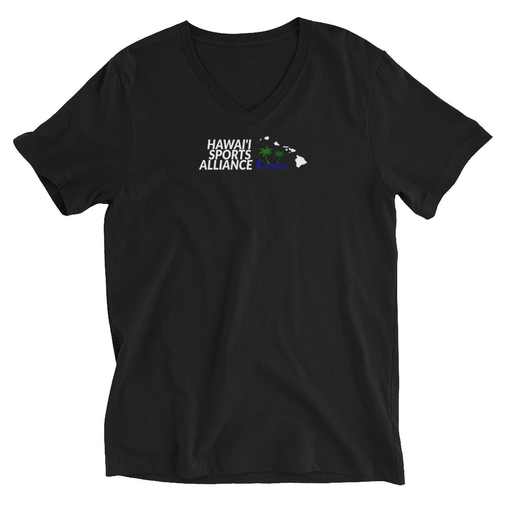 Hawaii Sports Alliance Unisex Short Sleeve V-Neck T-Shirt (White Logo)