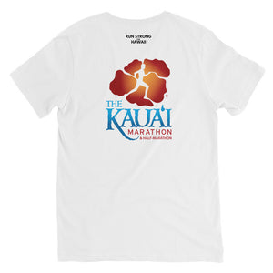 Unisex Short Sleeve V-Neck T-Shirt Kauai Marathon Front & Back printing (Logo Black)