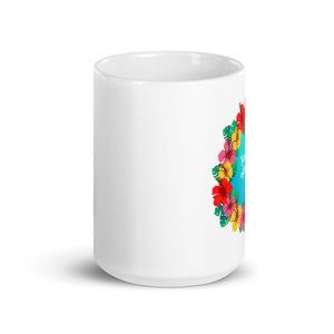 White glossy mug #SUPPORT ALOHA Series Flower