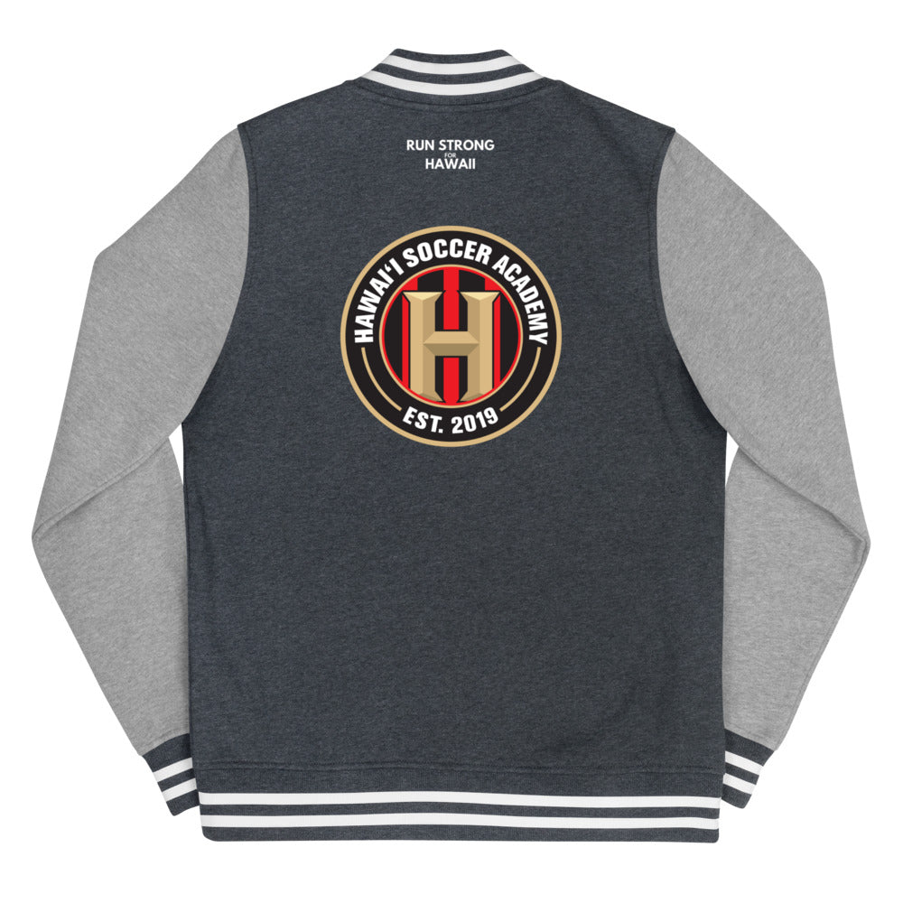 Women's Letterman Jacket Hawaii Soccer Academy Back printing